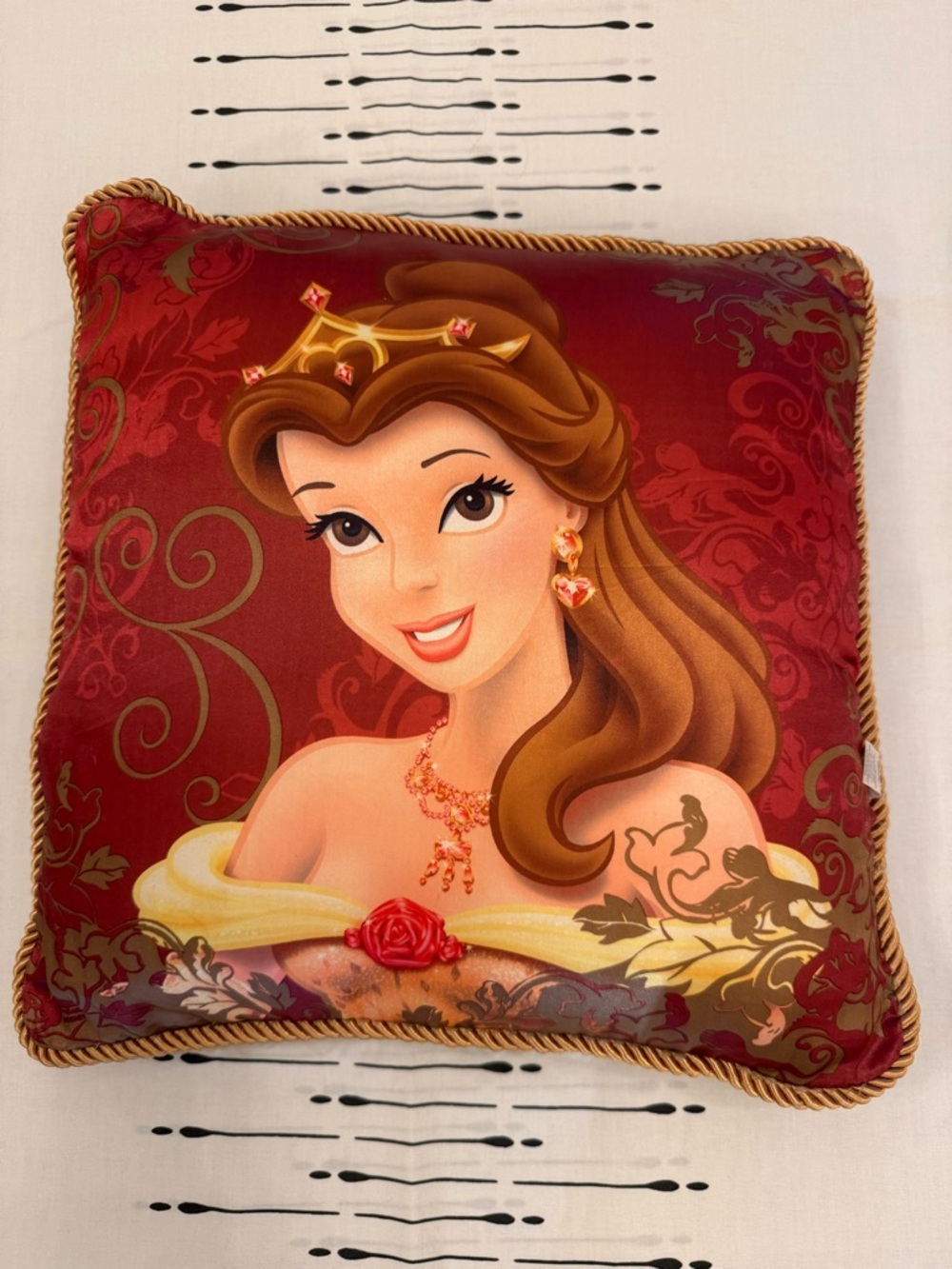 Vintage Disney Princess Belle Red Decorative Throw Pillow